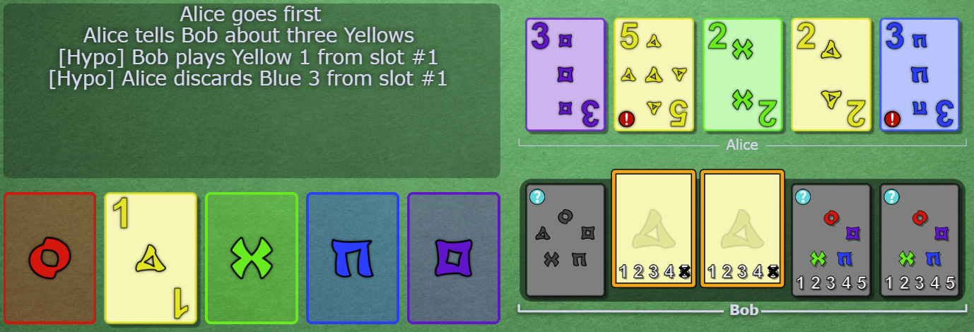 y1 is played. Alice's hand is p3, y5, g2, y2, b3.