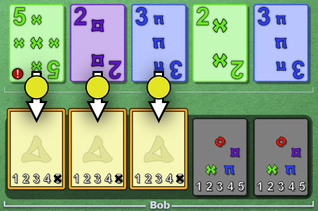 Alice's hand is g5, p2, b3, g2, b3.